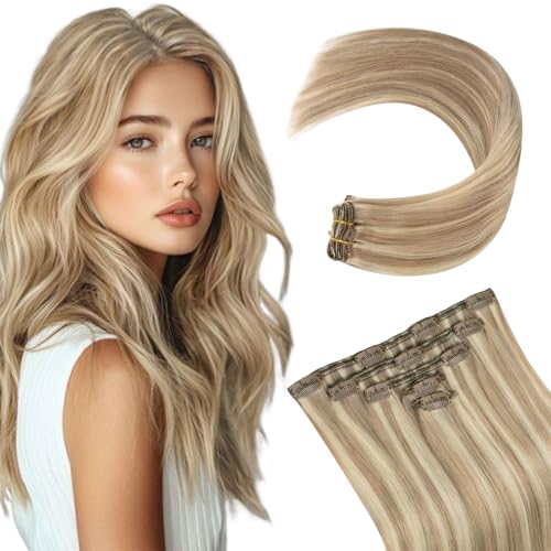 Clip In Hair Extensions Real Human Hair #18p613 Ash Blonde Mix Bleach Blonde Highlights Remy Hair Extensions Clip In 16 Inch 5 Pcs 80 G