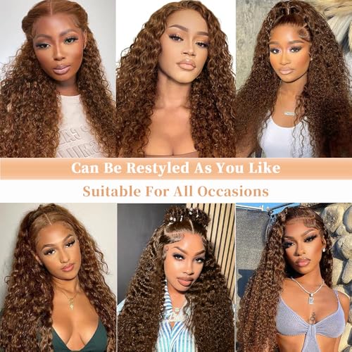 Chocolate Brown Lace Front Wigs Human Hair 13x6 Deep Wave Lace Front Wigs Human Hair 200 Density HD Colored Deep Curly Lace Frontal Wigs for Women Pre Plucked with Natural Hairline (Brown Wig, 30inch)