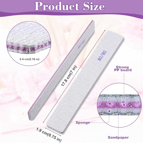 Xinnun 150 Pcs Nail Files 80/80 Grit Double Sides Professional Reusable Emery Board Nail Files for Acrylic Manicure Tools Suit for Home Salon