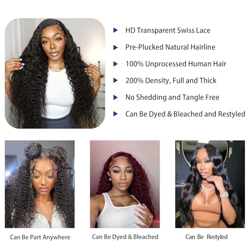 30 Inch Deep Wave Lace Front Wigs Human Hair 13x4 HD Lace Front Wigs 200 Density Human Hair Pre Plucked Glueless Wigs with Baby Hair Deep Curly Wig for women