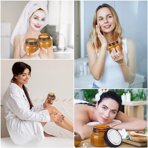 32 Pack 8 oz Plastic Sugar Scrub Containers with Lids, Body Butter Jars Amber Empty Refillable Round Cosmetic Containers for Creams,Lotions,Candy,Bath Salt,Gel