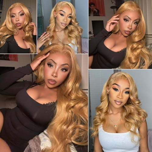 180% Density 13x6 Ash Blonde Lace Frontal Wig Human Hair Honey Blonde Body Wave Lace Frontal Wigs Human Hair 27# Colored Lace Front Wigs For Women Pre Plucked (22inch)