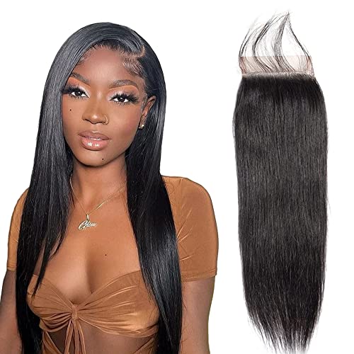 4X4 hd Lace Closure Human Hair Free Part Straight Brazilian Virgin Hair 4X4 HD Transparent Lace Closure Pre Plucked With Baby Hair Natural Color 130% Density 12 Inch Human Hair Closure for Black Women