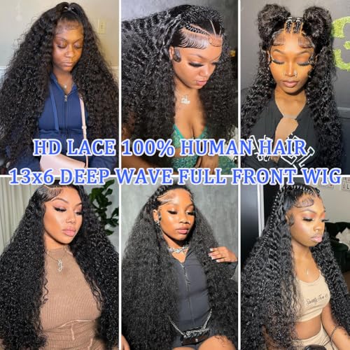 30 Inch Deep Wave Lace Front Wigs Human Hair 13x6 HD Lace Front Wigs Pre Plucked Brazilian Curly Human Hair Wig 200 Density Glueless Frontal Wigs For Black Women