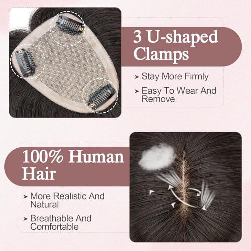 Hair Toppers for Women Real Human Hair Toppers Hairpieces for Women No Bangs Adds Volume 14 Inch 1B Natural Black