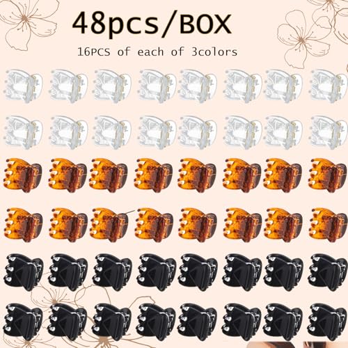 Mini Hair Claw Clips - Stylish gril/women/baby Hair Claw Clips | Stays In Place Without Pulling or Snagging,Strong Grip, | Durable Plastic, Sturdy - Tortoise & Black & Clear, 48 Pcs