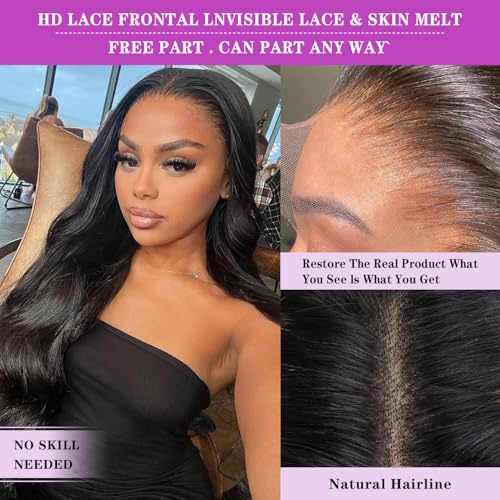 Body Wave Lace Front Wigs Human Hair Wide Lace 180 Density Human Wigs 13x4 Human Hair Lace Front Wigs Pre Plucked With Baby Hair Natural Color 32Inch