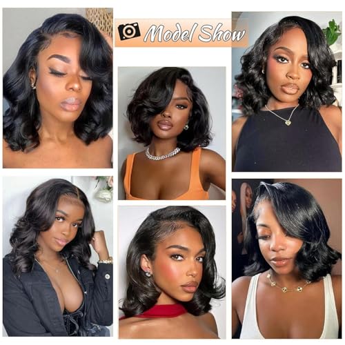 Bob Wig Human Hair 13x4 Body Wave Lace Front Wigs Human Hair Pre Plucked 14 Inch 100% Real Human Hair Wigs 220 Density HD Lace Frontal Wigs for Women Can Last 6-9 Months Body Wave Bob Wig