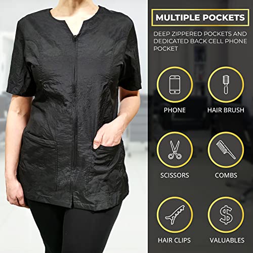 CHARLENE Haley Short Sleeves Jacket | High Fashion Hair Stylist Nylon Uniform | Water-Repellant Breathable Nylon