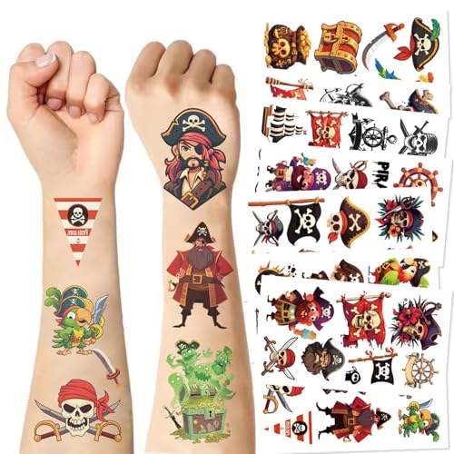 10Sheets Pirate Tattoos for kids - pirate stickers,Waterproof, Fun Designs for Parties, Easy to Apply, 3x3 Inches, Perfect for Pirate-Themed Birthday Parties,Pirate Party Decorations