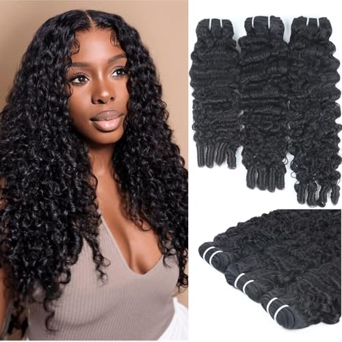 Burmese Curly Bundles Human Hair 20 22 24 Inches 3 Bundles 3C4A Water Wave Quick Weave with Spiral Curly End 100% Raw Human Hair Bundles Curly Hair Extensions for Women Natural Black