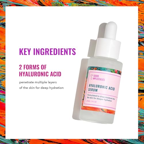 Good Molecules Hyaluronic Acid Serum - 1% Hyaluronic Acid Non-greasy Ultra Hydrating Serum, Facial Moisturizer for Plumper Skin, Skin Care for Face