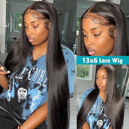 13x6 Lace Front Wigs Human Hair Pre Plucked Straight HD Frontal Wigs Human Hair with Baby Hair Straight Glueless Wigs for Black Women 180 Density(18 Inch)