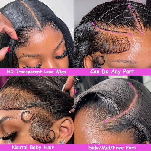30 inch Body Wave Lace Front Wigs Human Hair 180% Density HD Lace Frontal Wigs 13x6 Lace Front Wigs Human Hair Wigs for Black Women Natural Color