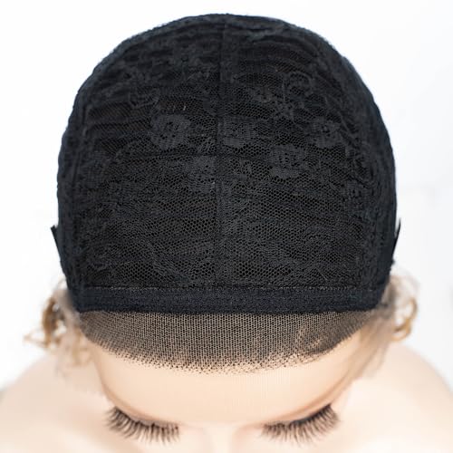 QUEEN VIRGIN REMY QVR Pixie Cut Wig 13x1 Short Curly Lace Front Human Hair HD Lace Pixie Human Hair Wigs for Black Women Glueless Wigs Ombre Honey Blonde T1B/27 Color