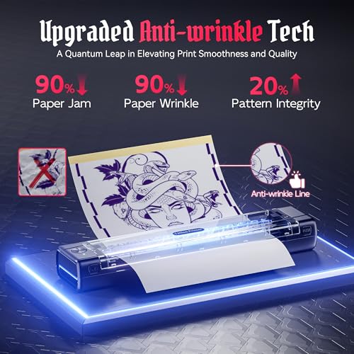 TATTMUSE 2025 New Version Tattoo Stencil Printer Machine with 10pcs Transfer Paper, Wireless Bluetooth Thermal Tattoo Transfer Printer for Tattooing for Beginner, Compatible with Smartphone & Pad