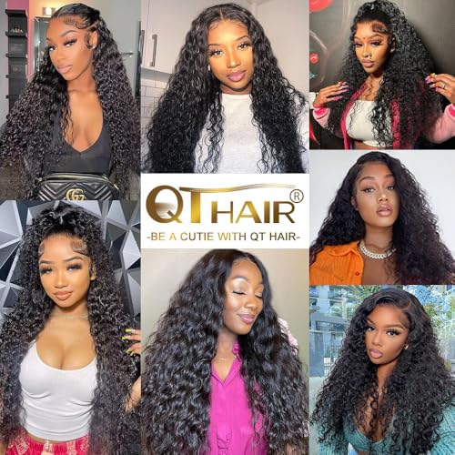 QTHAIR Water Wave Human Hair Bundles (Natural Black,20" 22" 24") Burmese Curly 16A 100% Unprocessed Brazilian Virgin Human Hair Weave Wet and Wavy Bundles