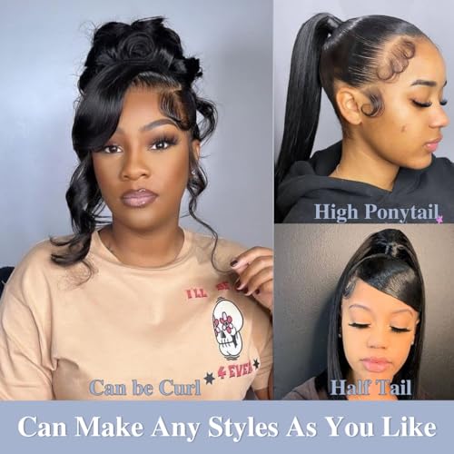 Hidden Strap 360 Lace Front Wigs Human Hair 250% Density Straight Human Hair Wigs for Bkack Women 360 Full Lace Wigs Human Hair with Drawstring 9A Natural Hairline (Natural Black, 20Inch)
