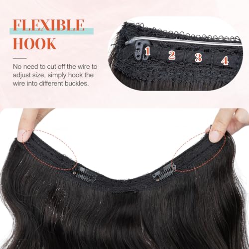Benehair Halo Hair Extensions - Real Human Hair, Wavy & Curly Styles, 100% Human Hair, Natural Black, 55g/12inch