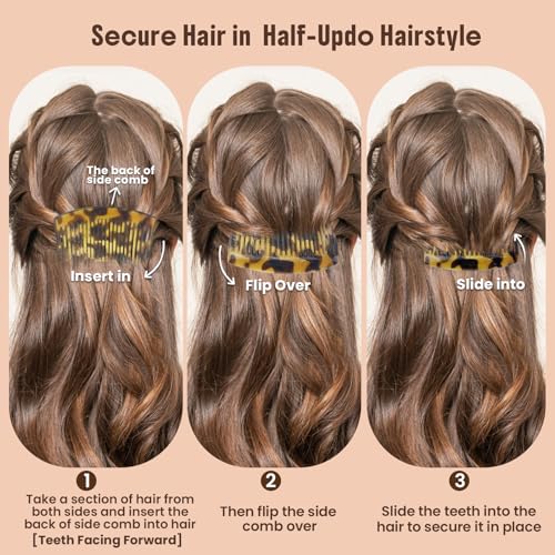 6PCS French Tortoise Hair Combs, 23-Closely-Tooth Hair Side Comb, Curved Comb Clip To Make A French Twist & Backcomb Front Hair
