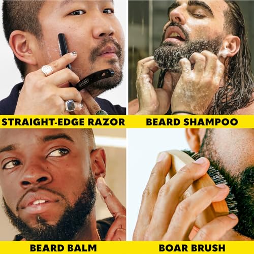 The Beard Club Men's Grooming Kit with Professional Cordless Electric Rechargeable Hair & Mustache/Beard Trimmer, Straight Edge Razor, Shampoo, Balm, Brush & Comb Gift Set
