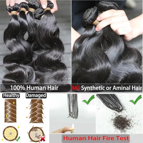 Body Wave Bundles Human Hair 16 18 20 22Inch 100% Human Hair Quick Weave Bundles for Women Natural Black