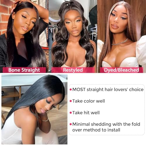 Straight Human Hair Bundles 16A 16 18 20 Inch 3 Bundles 100% Brazilian Unprocessed Virgin Hair Weave Raw Straight Bundles Human Hair Extensions Natural Black for Women