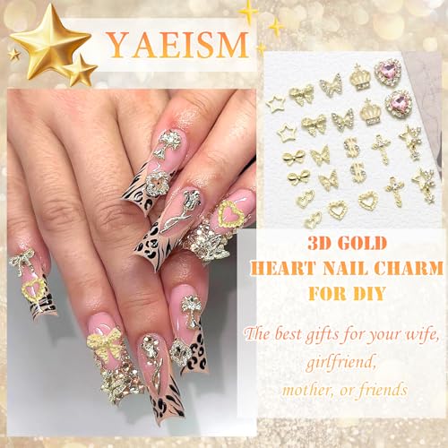180PCS Gold Nail Charms: Cross Crystal Star, 3D Gold Butterfly, Sparkly Crown, Shiny Dollar Sign, Bling Cross Bowknot Starlight for Nail Art and DIY