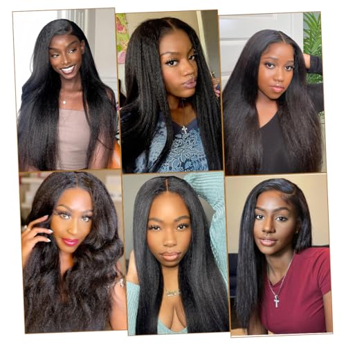 Domiso 22 Inch Wear and Go Glueless Wig Kinky Straight Lace Pre Cut 7x5 Lace Front Wigs Human Hair for Women Glueless Wig with Elastic Band Natural Hairline 200% Density Yaki Hair Natural Black