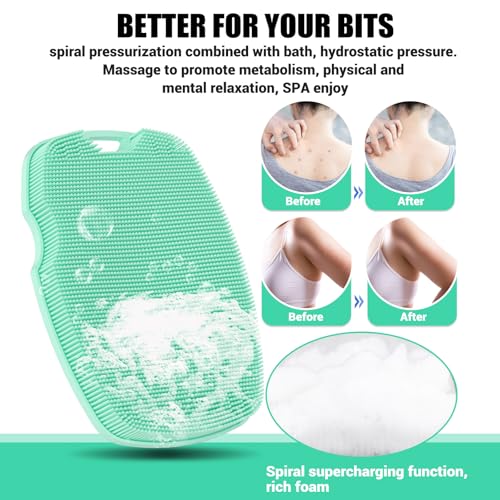 Silicone Body Scrubber - Anti Zinc Infused-Highly Elastic Bristles Exfoliating Body Scrubber for Shower Body,Cellulite Reduction,Blood Circulation - Green