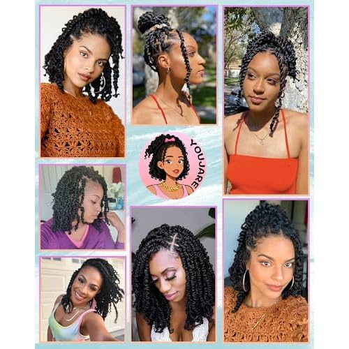 Passion Twist Crochet Hair for Black Women-10 Inch 8 Packs Natural Black, Pre Looped Pretwisted Hair Extensions,Braided by Synthetic Spring Kinky Twist Bohemian Curl(10"-8P,1B)