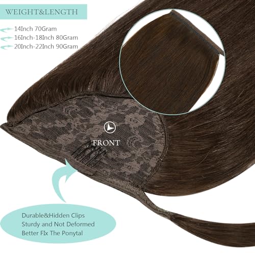 Remy Ponytail Extension Human Hair Straight 18 Inch Pony tails Hair Extensions Silky Long Straight 100% Natural Hair Ponytails for Women Virgin New Light Brown 80g