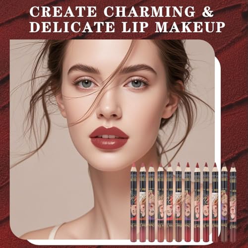 12PCS Lip Liner Pencils Set Pack for Shaping & Sculpting Lips, Modifieddark Lip Color Lipsticks,Long-Lasting Waterproof Lipsticks. (03, Color)