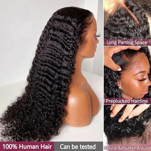 32 inch Deep Wave Lace Front Wigs Human Hair 13x6 HD Lace Front Wig 200% Density Deep Curly Wigs Human Hair Pre Plucked with Baby Hair Natural Color