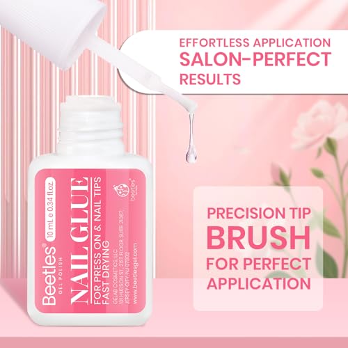 Beetles 10ML Super Strong Nail Glue for Press Ons, Nail Tips, Acrylic Nails No Uv Light Needed Nail Bond Brush in Nail Glue for Press On Nails Fake Nails Long Lasting for Beginners DIY Home