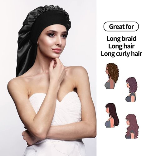 BCHRTOIP 4 Pcs Long Satin Sleep Bonnet for Curly Hair and Dreadlock, Long Braids Bonnet Sleeping Cap for Women Multicolor