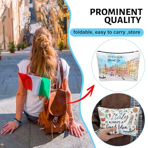 Kacctyen 4 Pack Italy Travel Gifts Cosmetic Bag for Women City Theme Makeup Bag with Zipper Italian Souvenir Gifts for Italy Lovers Travellers Women Girls