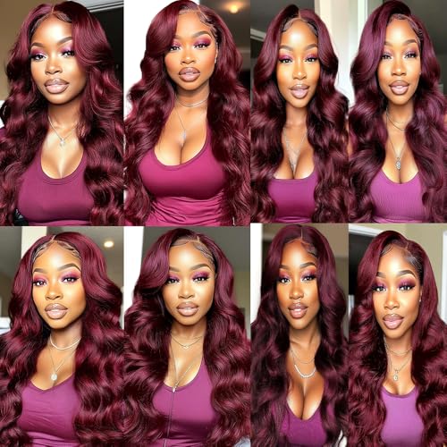 BilltiiWW 99j Burgundy Body Wave Bundles Wine Red Body Wave Bundles Brazilian Hair Extensions Weave Wet and Wavy Soft Silky for Woman 26 28 30 Inch