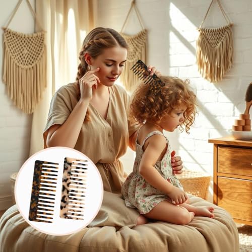 Large Hair Detangling Comb - Wide Tooth Comb Cellulose Detangler Combs for Women Thick Curly Wavy Wet Dry Hair 2 Pack (Tortoise Shell, Ivory)