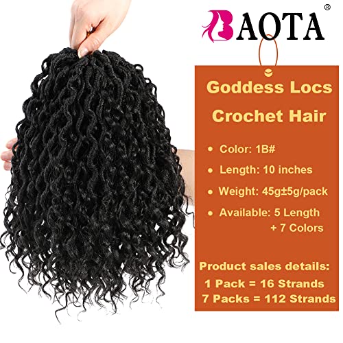 Goddess Locs Crochet Hair 10 Inch 7 Packs Faux Locs Crochet Hair for Women Pre Looped Crochet Hair with Curly Ends River Locs Soft Locs Crochet Hair Extensions (1B#)