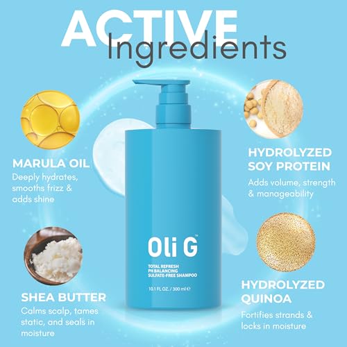 Oli G Total Refresh pH Balancing Shampoo ? Lightweight Daily Cleanser for All Hair Types ? With Marula Oil, Shea Butter & Quinoa Protein ? Hydrating, Anti-Frizz Formula ? 10.1 fl oz