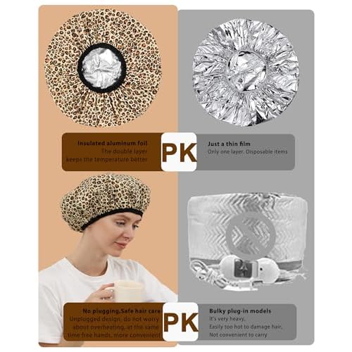 YIZIJIZI 2 Pieces Heat Cap for Deep Conditioning, Conditioning Cap Made of Aluminum Foil for Home and Salon Use, Hair Dyeing£¨Leopard print£©