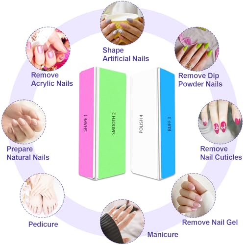 4 Way Nail Buffer Block (2 Pcs), Nail Shine Buffers Blocks Files for Natural and Acrylic Nails Smoother Buffing Block Polisher Fingernail File Buffer 120/240/600/3000 Grit for Buffing Shinning