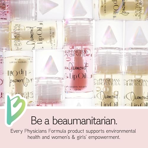 Physicians Formula Mineral Wear Diamond Lip Oil, High-Shine Serum Hybrid with Diamond Dust, Vitamin E, & Mineral Powder, Talc-Free, Cruelty-Free, & Vegan - Pink Diamond