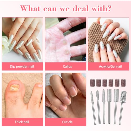 12Pcs Nail Drill bits Set,Professional Nail Art Tools Set for Acrylic Art,with 6 pcs Sanding Bands for Manicure & Pedicure Crystal Nail Files,Perfect for Nail Salons & Beauty