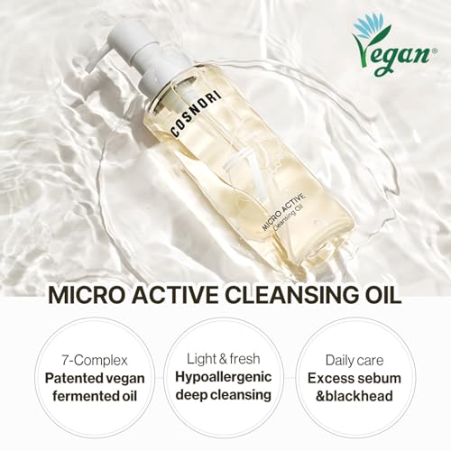 COSNORI 7-Complex Micro Active Cleansing Oil ? Korean Vegan Facial Cleansing Oil, Fresh and Light Finish ? Gentle Makeup Remover for Face, Hypoallergic, Fermented 7-Oil Complexes, 6.7 fl.oz.