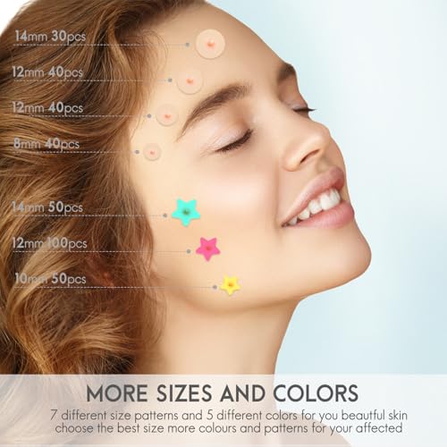 Acne Pimple and blackheads Remover Hydrocolloid patches, 350pcs Holiday colour Star and UltraThin Clear Stickers for Zits, Pimples, Acne,with Salicylic Acid, Tea Tree Oil, Centella acne stick set