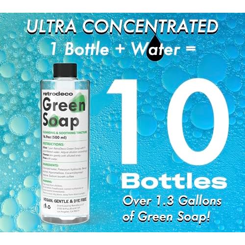 Ultra Concentrated 16.9oz Tincture of Green Tattoo Soap USP: Makes 1.3 Gallons of Green Soap with XL 16.9oz Squeeze Bottle