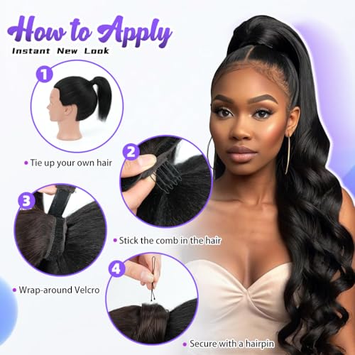 22 Inch Human Hair Ponytail 90g Long Wrap Around Ponytail Balayage Chocolate Brown to Caramel Blonde Real Hair Ponytail Extension for Women(22inch,Balayage Chocolate Brown to Caramel Blonde)