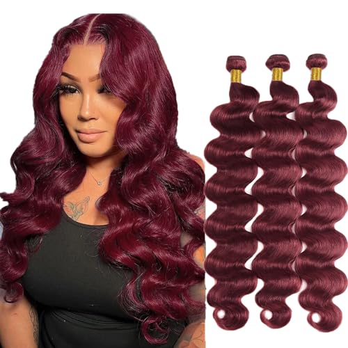 99j Burgundy Bundles Human Hair Body Wave Bundles Human Hair 14 16 18 Inch Wine Red Brazilian Hair 3 Bundle 50 Gram Per Bundle Unprocessed Virgin Remy Hair Extensions